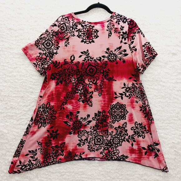Blouse Size 1XL Boho Pink Black Floral Sharkbite Romantic Fairy Goth Witchy Y2K - Picture 2 of 12
